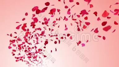 粉红色背景上<strong>飞舞</strong>的玫瑰<strong>花瓣</strong>。无缝循环。